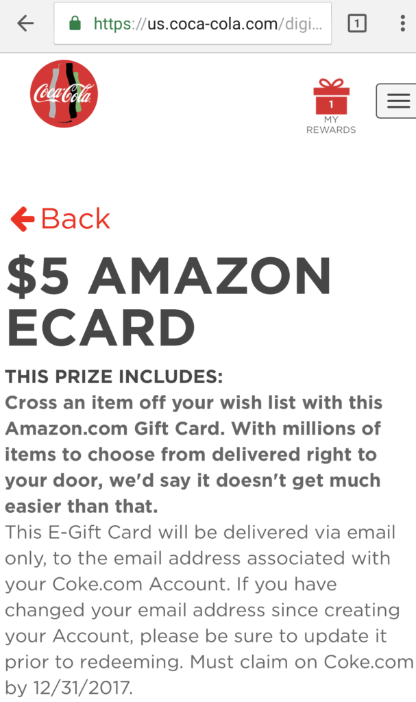 Coca-Cola Rewards $5.00 Amazon Gift Card